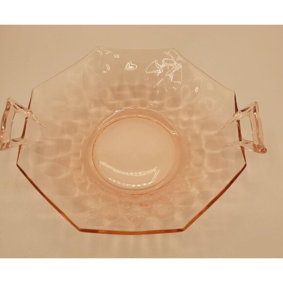 Pink Depression Glass Octagon Handled Optic Mint Bowl 6" Diameter - Picture 1 of 9